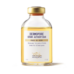 Dermopore serum bottle with gold cap on a white background