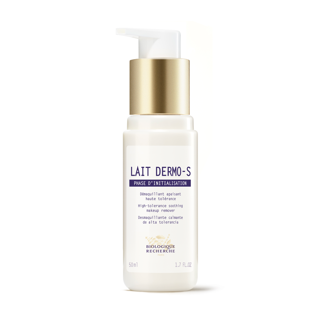 Lait Dermo-S skincare product bottle with gold cap on a white background