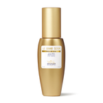 Gold serum bottle with a label on a white background