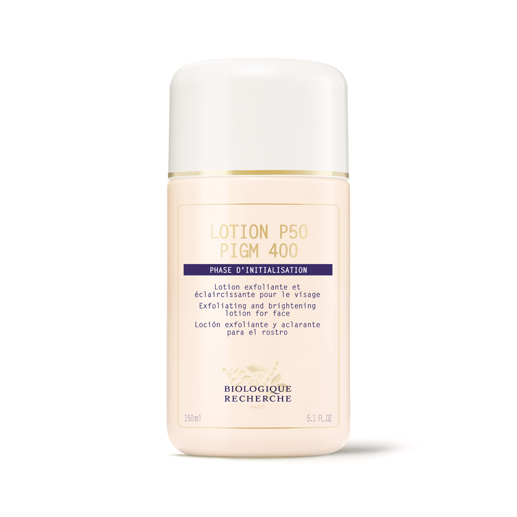 Skincare bottle labeled 'Lotion P50' by Biologique Recherche on a white background